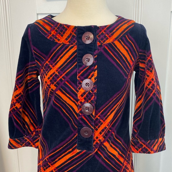 GO International Women's 3/4 Sleeve Plaid Multi Colored Corduroy Dress SZ xs - Picture 2 of 5